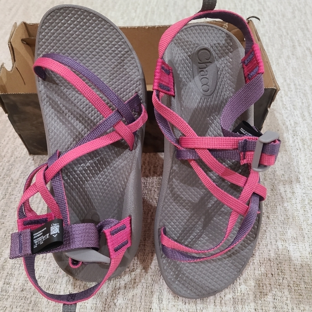 NEW Chaco Kids ZX1 Ecotread Sandals Magenta Gray Girls 6M Or Women 8 Outdoor